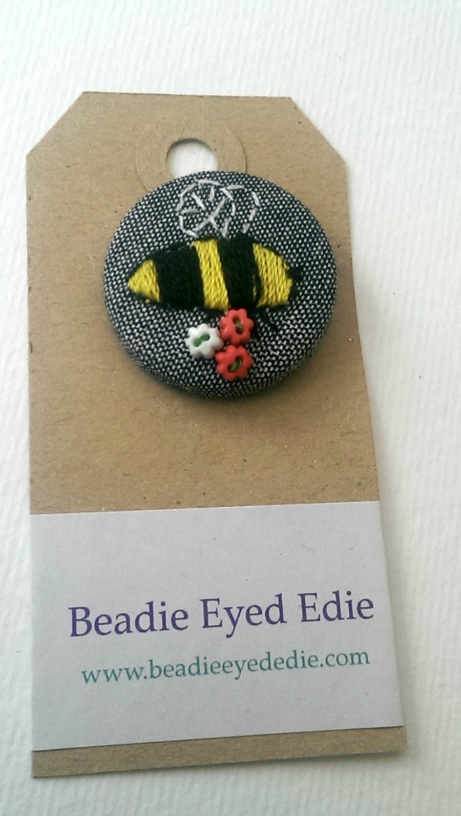Hand Embroidered Bee Badge