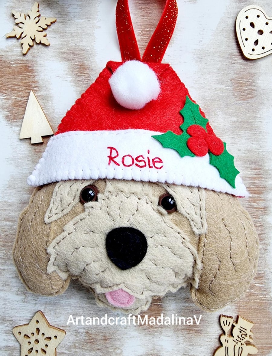 Goldendoodle, Personalised Christmas Goldendoodle felt hanging decoration GIFT