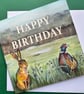 Card 'Happy Birthday'  pheasant and Hare - Image 1
