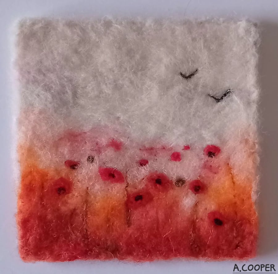 POPPY MEADOW handmade, original, needle felted wool picture 