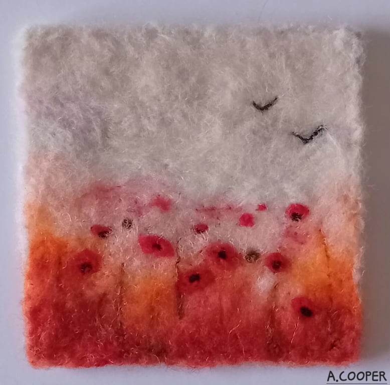 POPPY MEADOW handmade, original, needle felted wool picture 