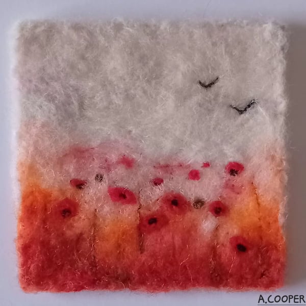 POPPY MEADOW handmade, original, needle felted wool picture 