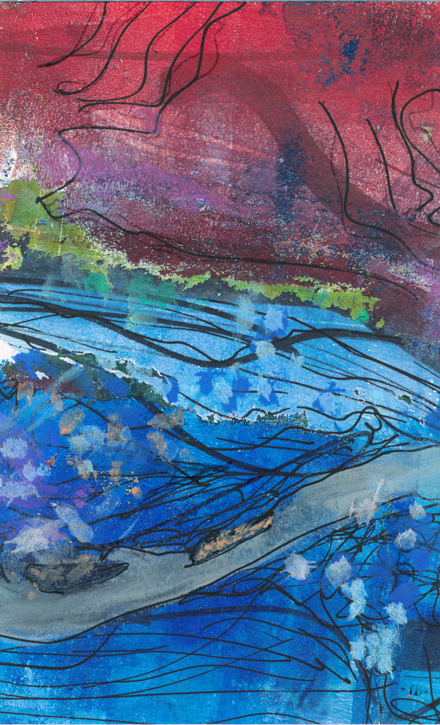 Coastal Erosion - monoprint embellished with acrylic inks