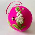 Handmade needlefelted Foxglove and bee bauble, 6cm diameter