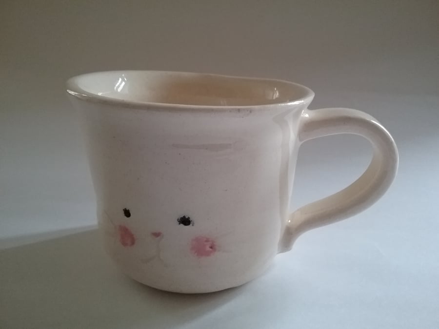 Hand thrown ceramic pottery bunny rabbit mug