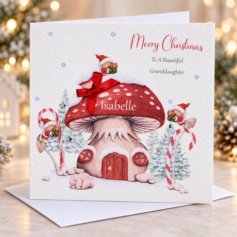 Fairy Mushroom Christmas Card For Her Merry Christmas Daughter Granddaughter etc