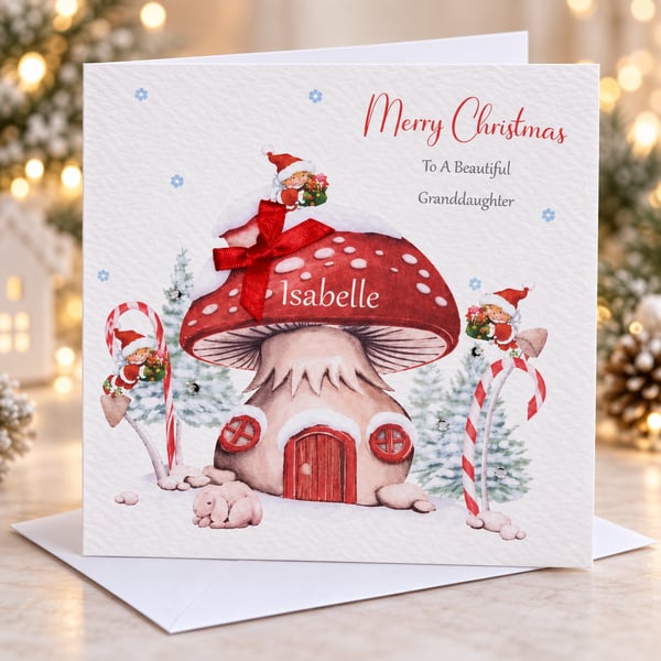 Fairy Mushroom Christmas Card For Her Merry Christmas Daughter Granddaughter etc
