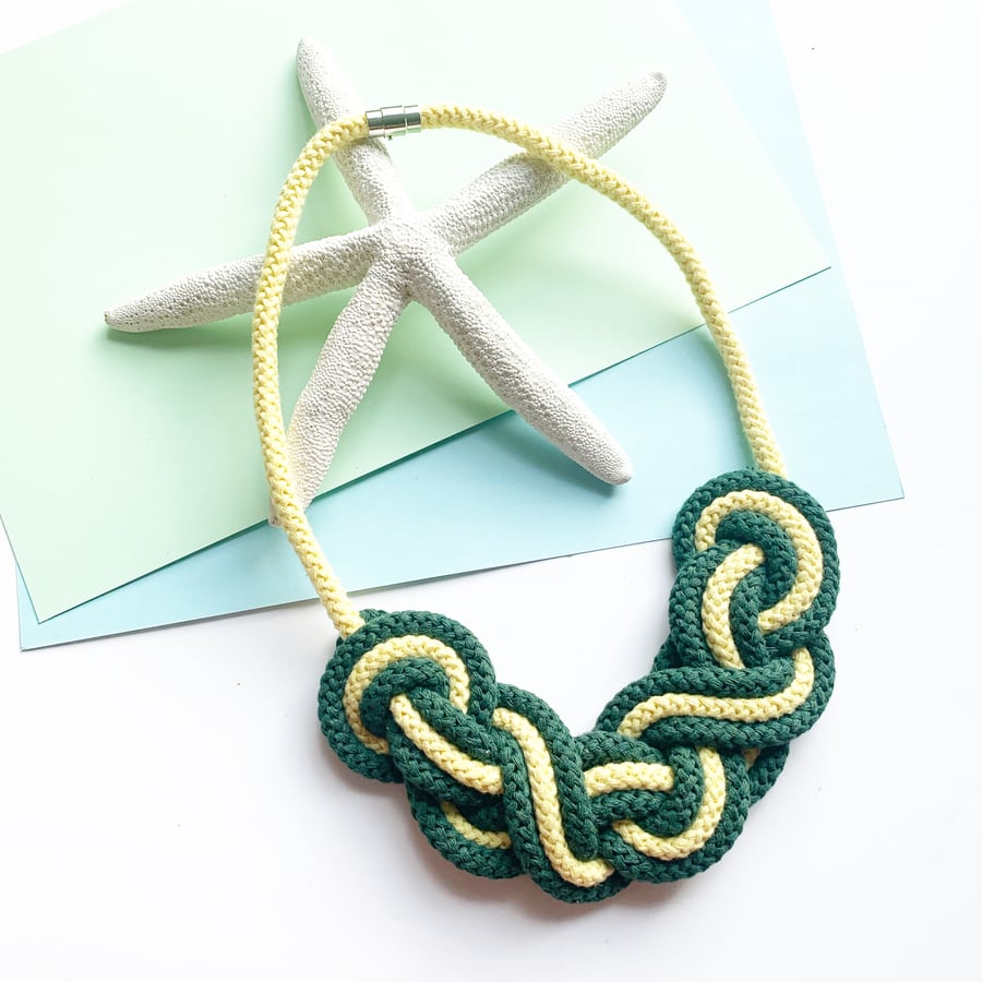 Contemporary cotton rope statement necklace - purple and green, gifts for women