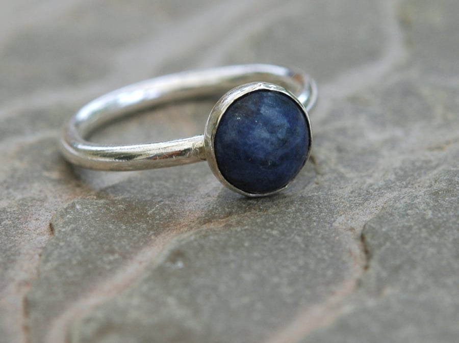 Sterling Silver Ring with Sodalite Gemstone,  size M,  R112