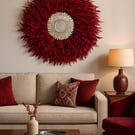 Cherry Red Feather Mirror - Handmade - One Of A Kind - Juju 