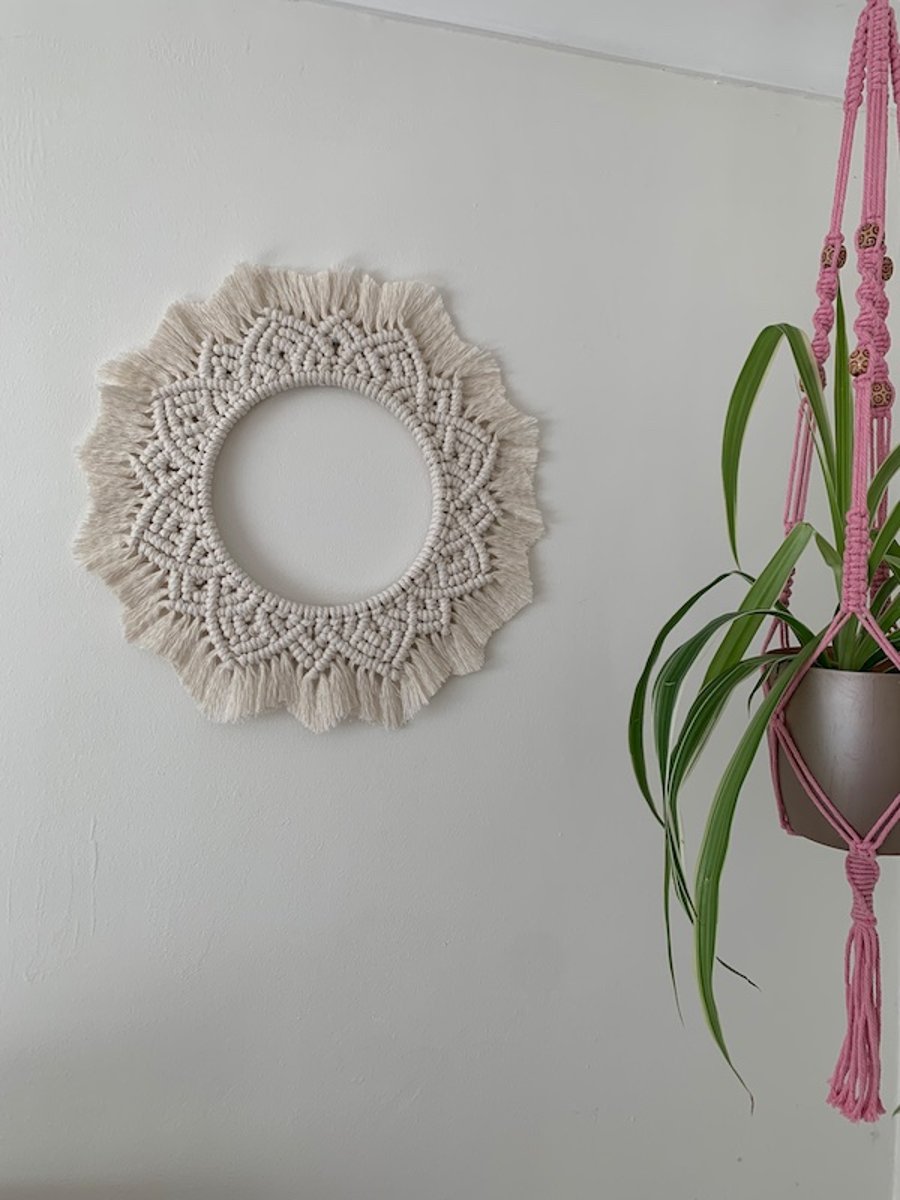 Mandala Sun Macrame Boho Wall Hanging, Mirror, Gift,