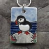 Handmade Ceramic Puffin Pendant in blue