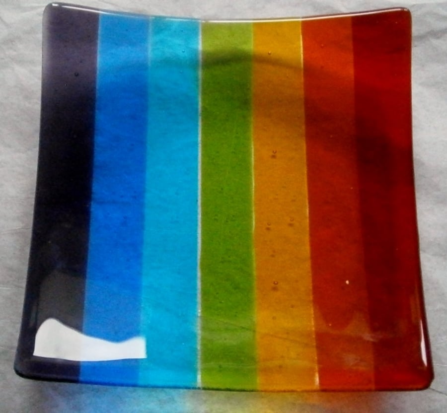 Fused glass Rainbow coloured square dish