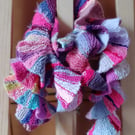 Pink, Ruffled, Knitted Scarf - One-of-a-Kind Scarf, Wearable Art