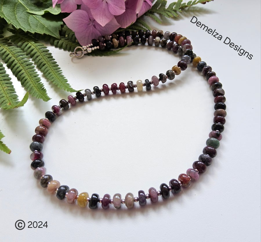 Designer Genuine Tourmaline Sterling Silver Necklace