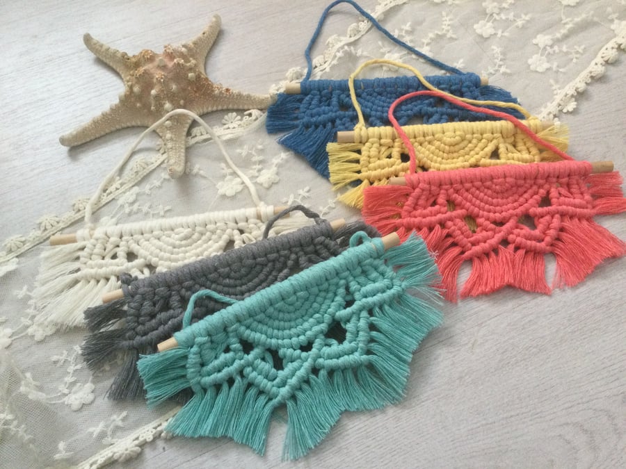 Cute half mandala macrame wall hanging in a selection of custom colours, boho
