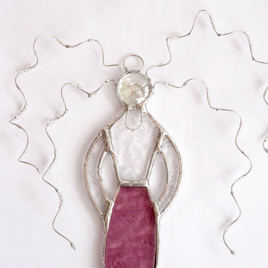 Stained Glass Mermaid Suncatcher - Handmade Hanging Decoration - Pink