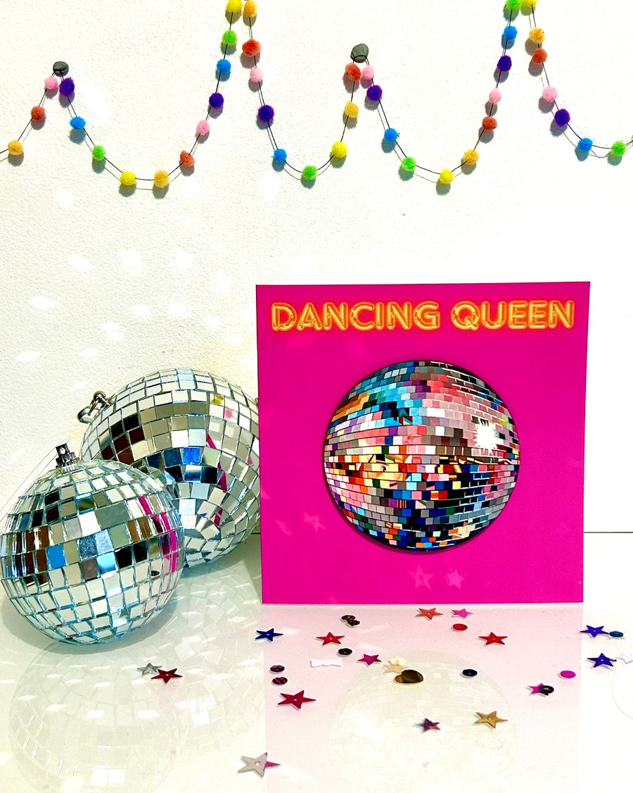 Dancing Queen Disco ball greeting card - includes detachable coaster gift