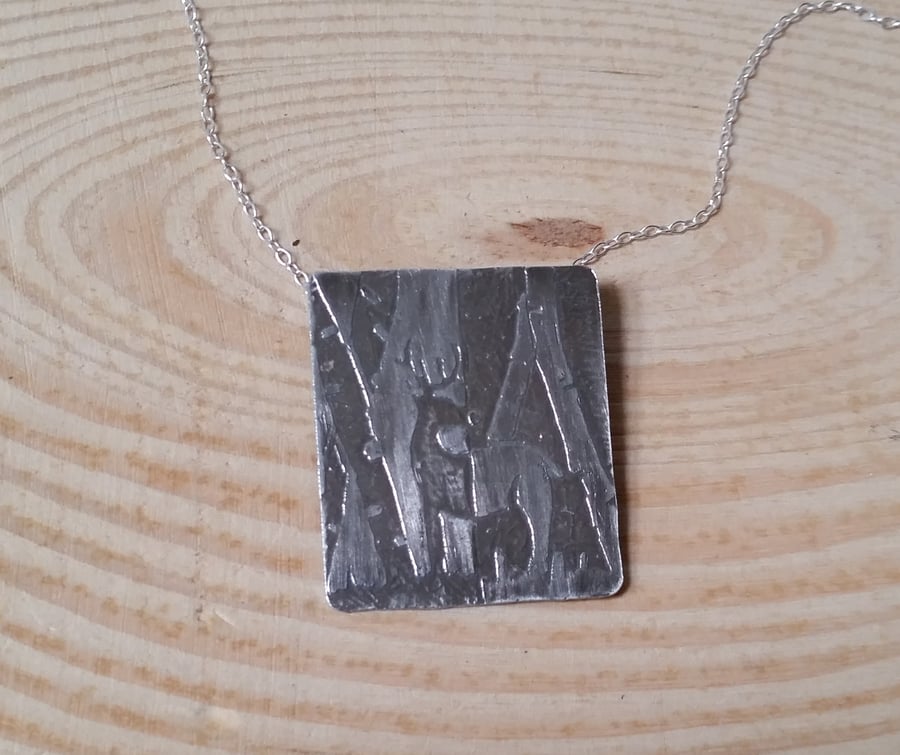 Sterling Silver Half Etched Stag Necklace