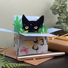 Black Cat Card; Personalised, Birthday or Blank. Cat in a box gift card