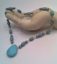 Turquoise and Metal Spacer Beaded Rosary Style Necklace, Gift for Her, Necklace - Image 1