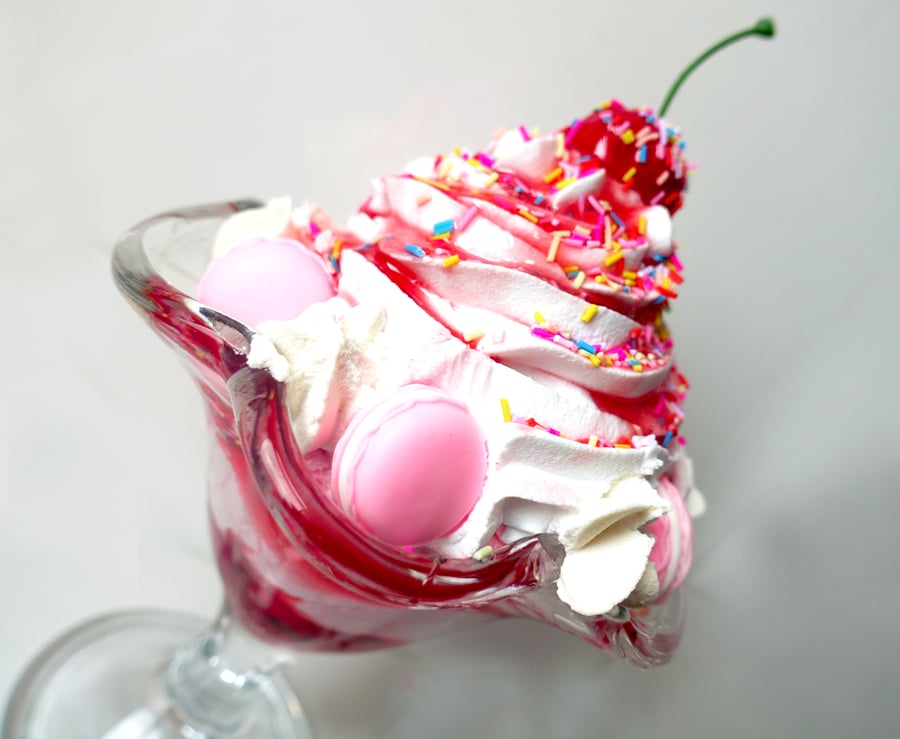 Fake Food Strawberry Macaron Sundae in Retro Tulip Dish.  Props, parties