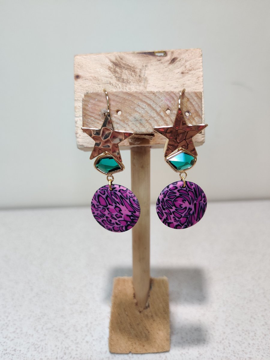 Pink leopard  star dangle earrings 