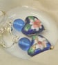 Cobalt Blue Heart Shaped Cloisonne Bead and Glass Bead Earrings for Pierced Ears - Image 1
