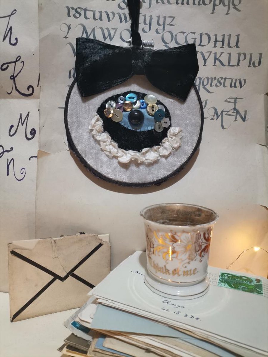 Textile Art, Victorian Mourning Inspired Lovers Eye textile art