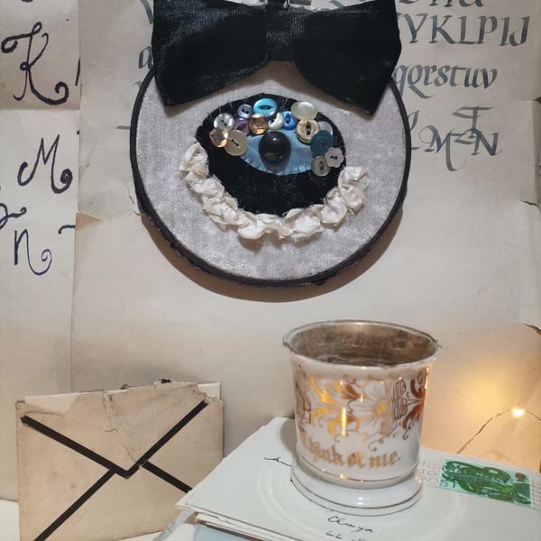 Textile Art, Victorian Mourning Inspired Lovers Eye textile art