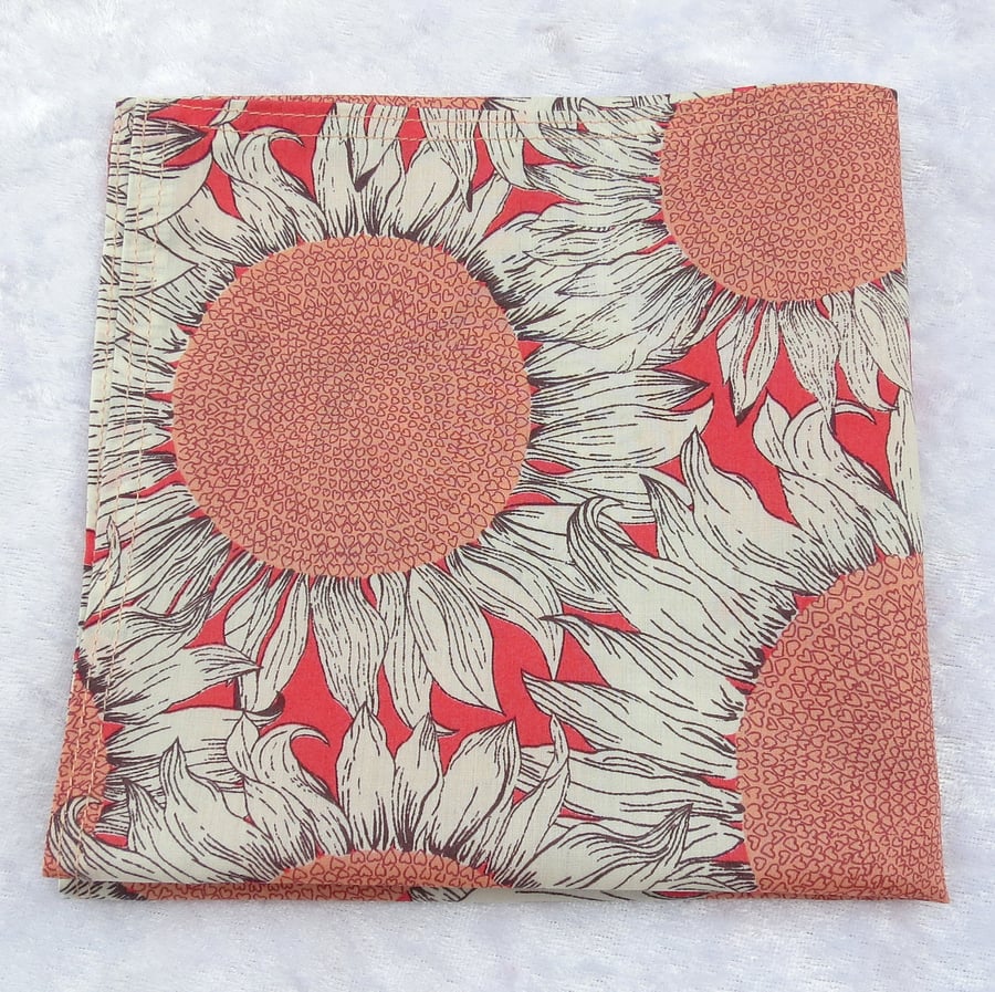 Gents handkerchief, made from Liberty Tana Lawn, pocket Square, sunflowers