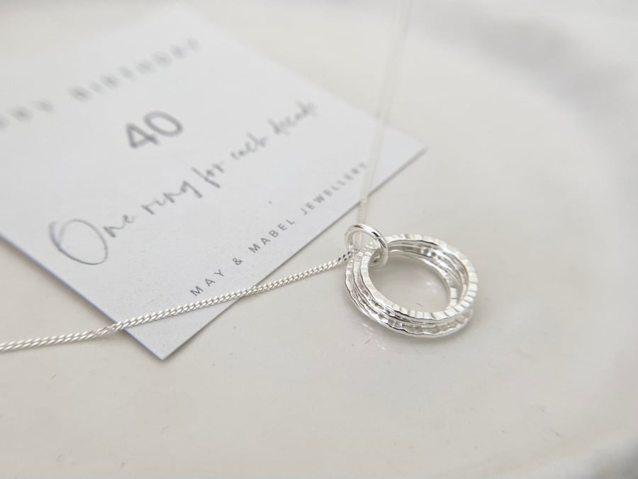 Silver 40th Birthday Necklace, Handmade Circle Necklace, Gift for her
