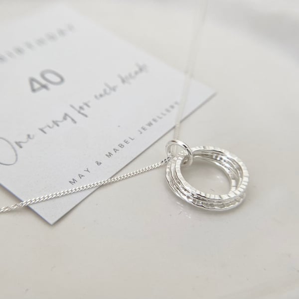 Silver 40th Birthday Necklace, Handmade Circle Necklace, Gift for her