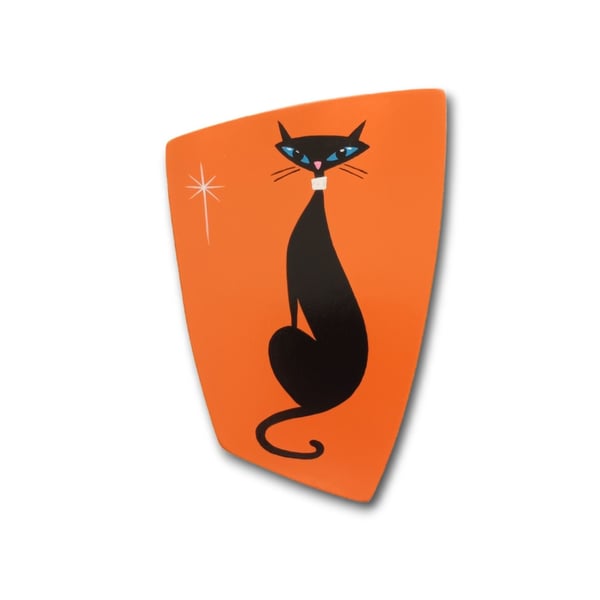 Black Cat Wall Art - Orange Cat Plaque - Mid Century Design Atomic Cat 
