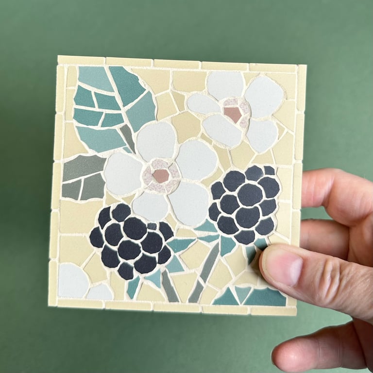 Mosaic Floral Art - Blackberry Mosaic Wall Plaque in Pale Yellow