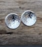 Sterling Silver Flower Disc Stud Earrings, Blossom Design. 