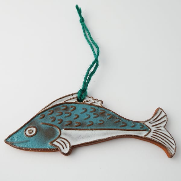 Fish Decoration made from pottery, blue fish wall art