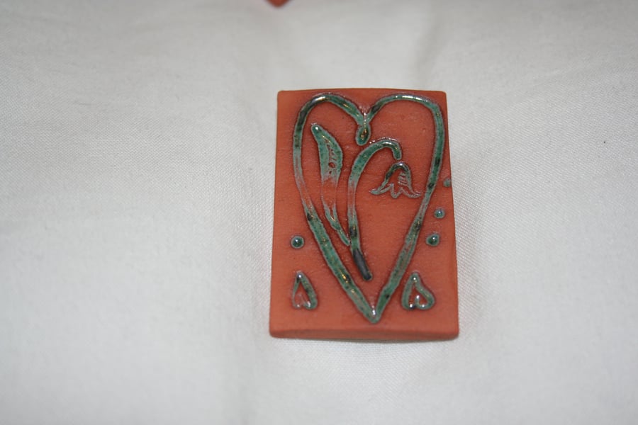 Handmade terracotta ceramic heart brooch mothers day gift