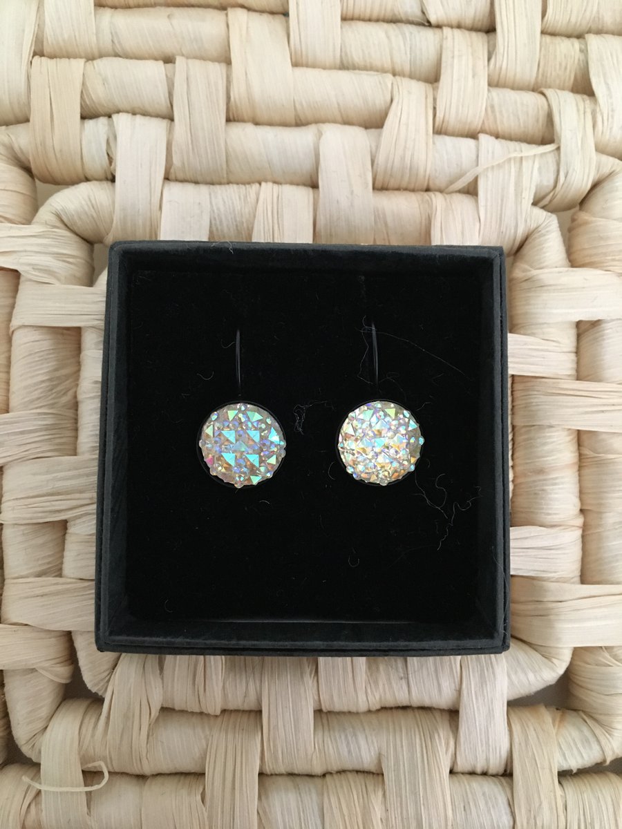 Sparkling Resin Druzy Earrings in Glittering White