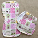 Handmade Baby Burp Cloth Cotton Terry Farm Animals Pink Green