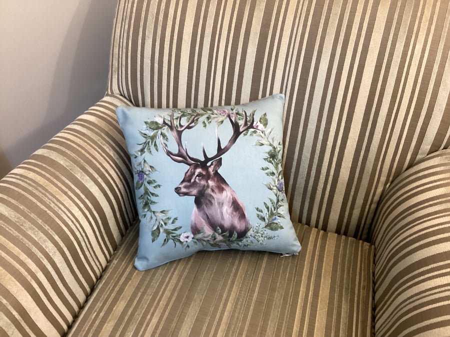 Stag cushion cover in blue