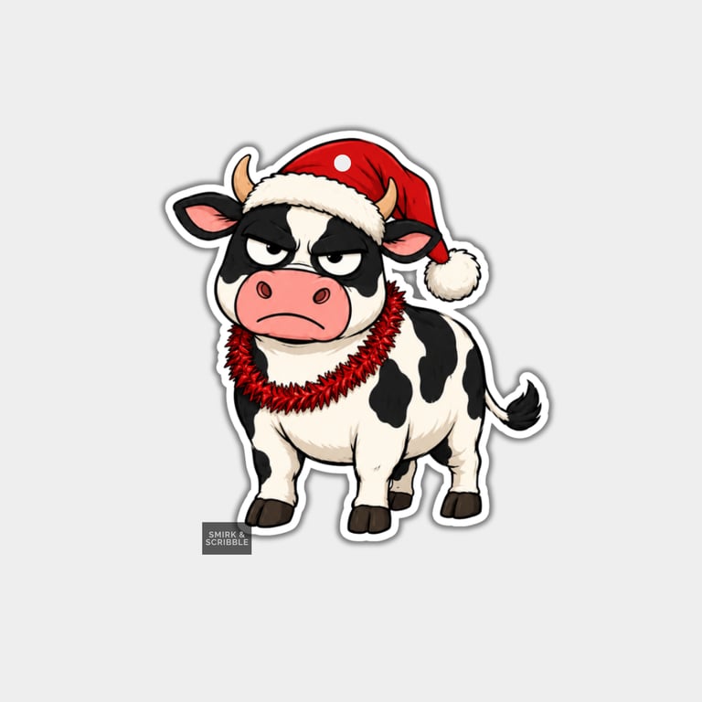 Unique Funny Christmas Gift Tags For Adults, 6pk - Cute Grumpy Cow & Tinsel