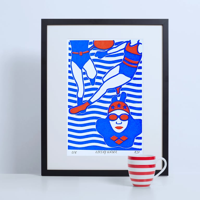 Diving Under, Two Colour Screen Print 