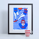 Diving Under, Two Colour Screen Print 