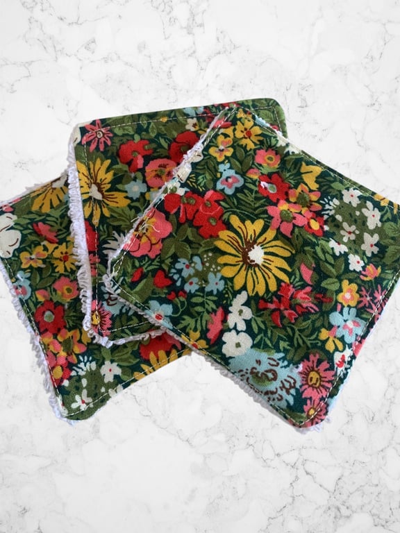 Reusable Towelling Face Wipes.  Floral Liberty Fabric.