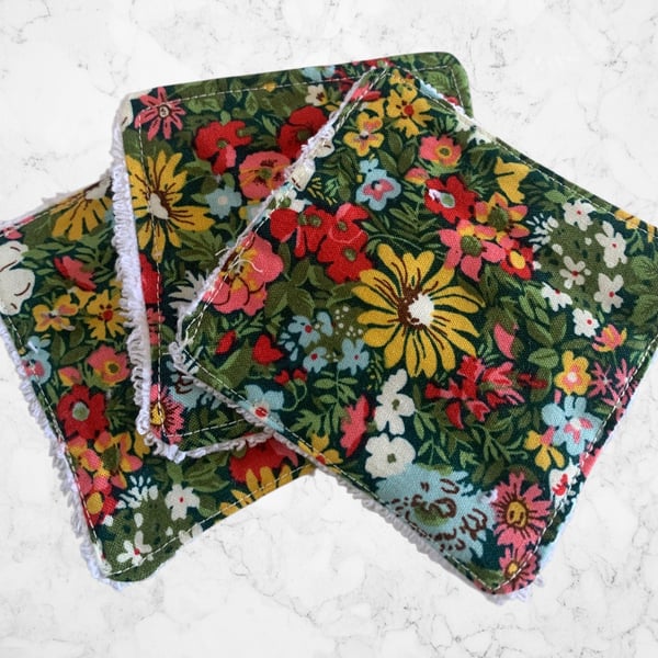 Reusable Towelling Face Wipes.  Floral Liberty Fabric.