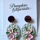 Beautiful handmade polymer clay earrings with nickel free findings, wooden stud