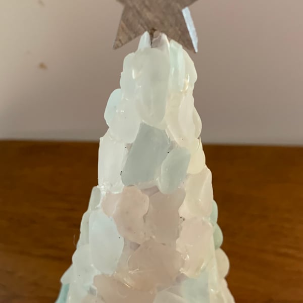 Seaglass decorated Christmas cone