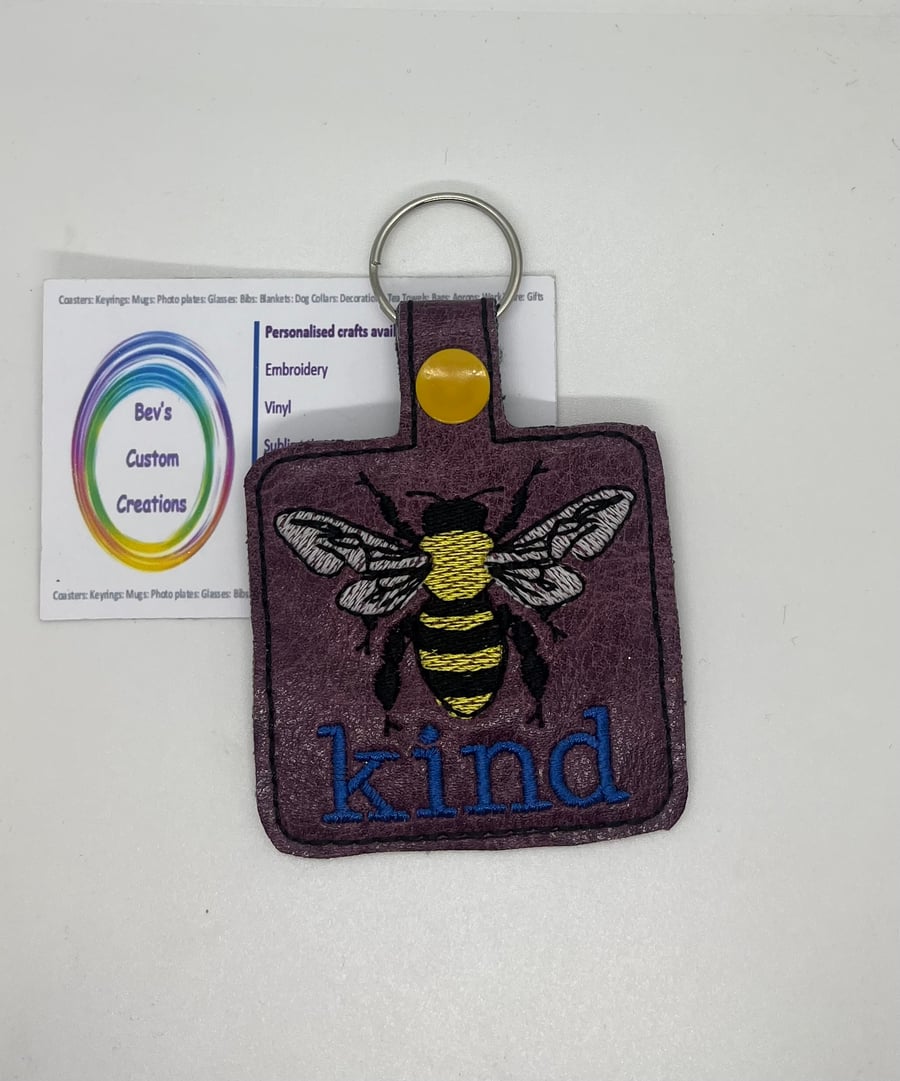 Embroidered Bee square Purple
