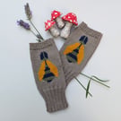 Bee Knitted Fingerless Gloves made in merino wool